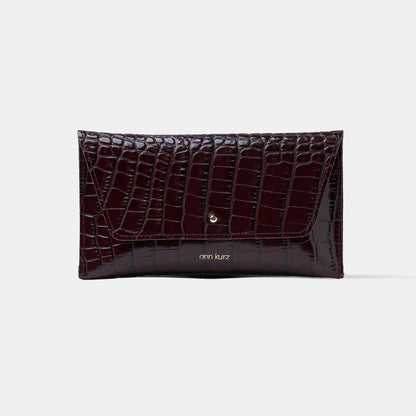 Mini Envelope Shape Wallet - Croco Print Bordeaux - ann kurz