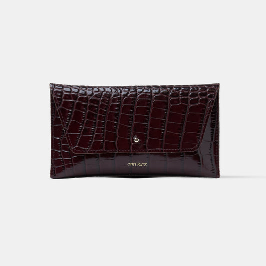 Mini Envelope Shape Wallet - Croco Print Bordeaux - ann kurz