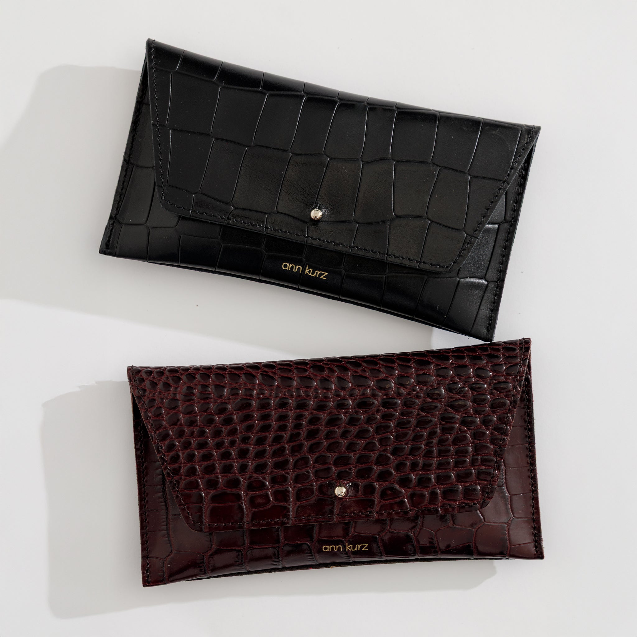 Mini Envelope Shape Wallet - Croco Print Bordeaux - ann kurz