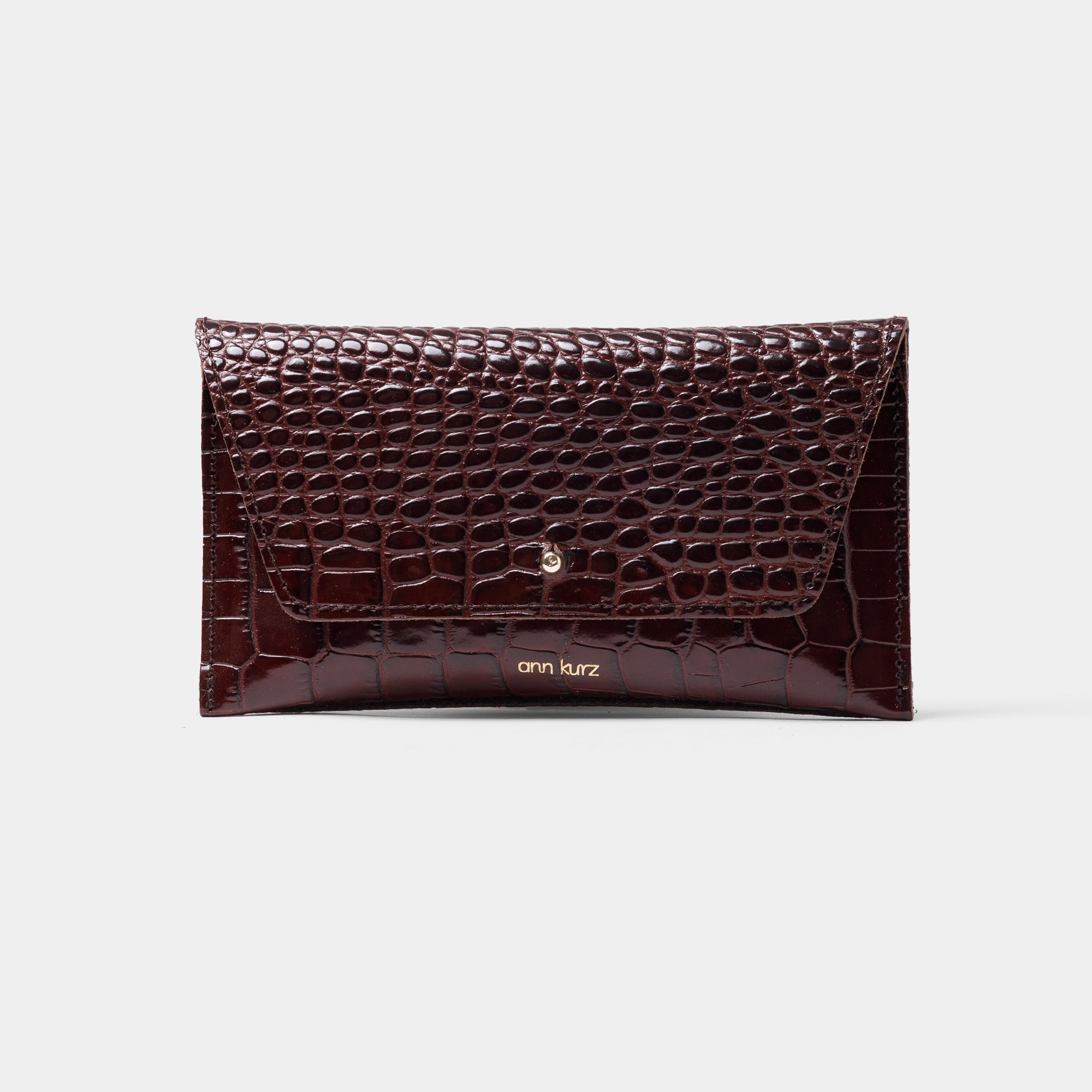 Mini Envelope Shape Wallet - Croco Print Bordeaux - ann kurz