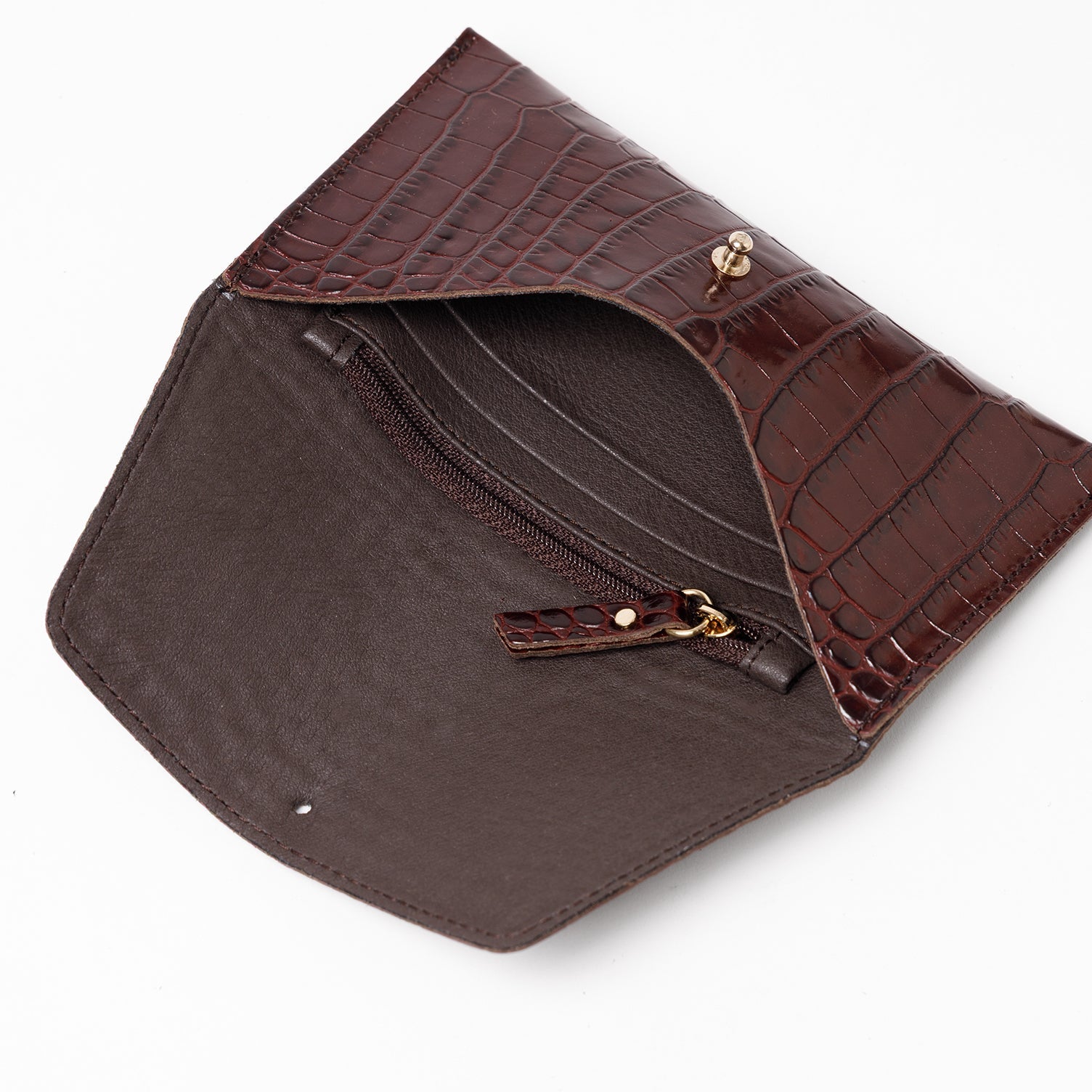 Mini Envelope Shape Wallet - Croco Print Bordeaux - ann kurz