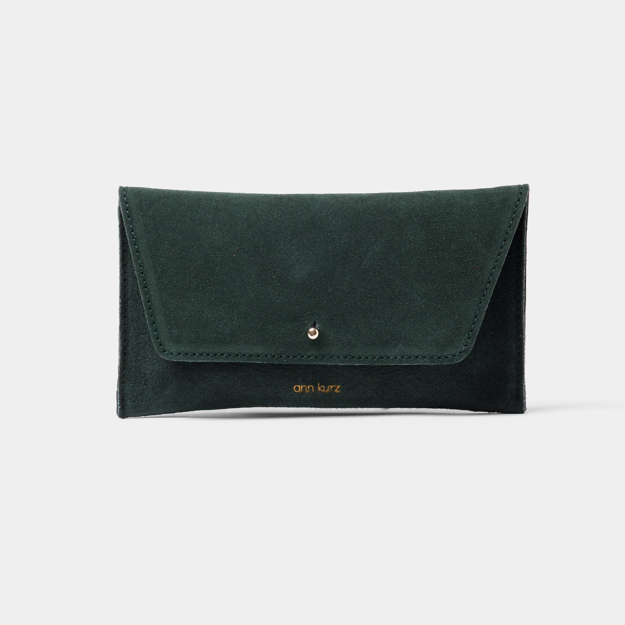 Mini Envelope Shape Wallet - Suede Bottle Green - ann kurz