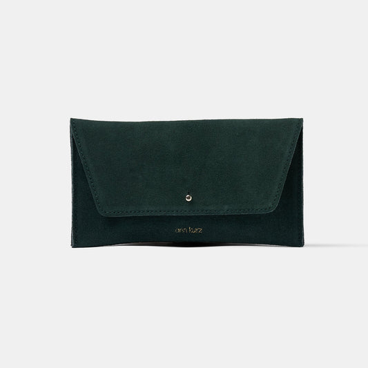 Mini Envelope Shape Wallet - Suede Bottle Green - ann kurz