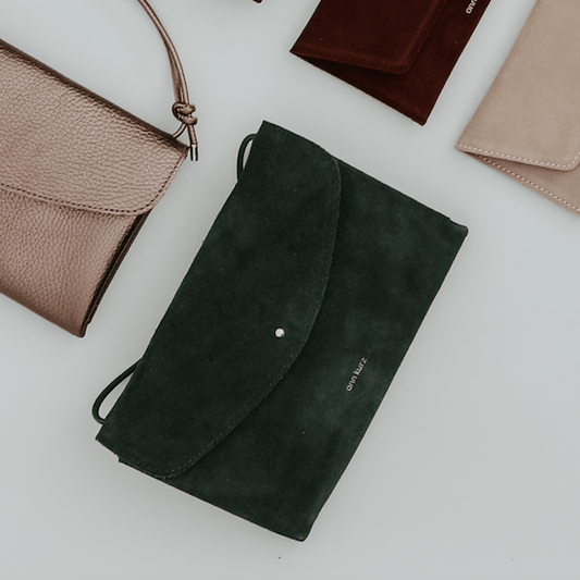 Mini Envelope Shape Wallet - Suede Bottle Green - ann kurz