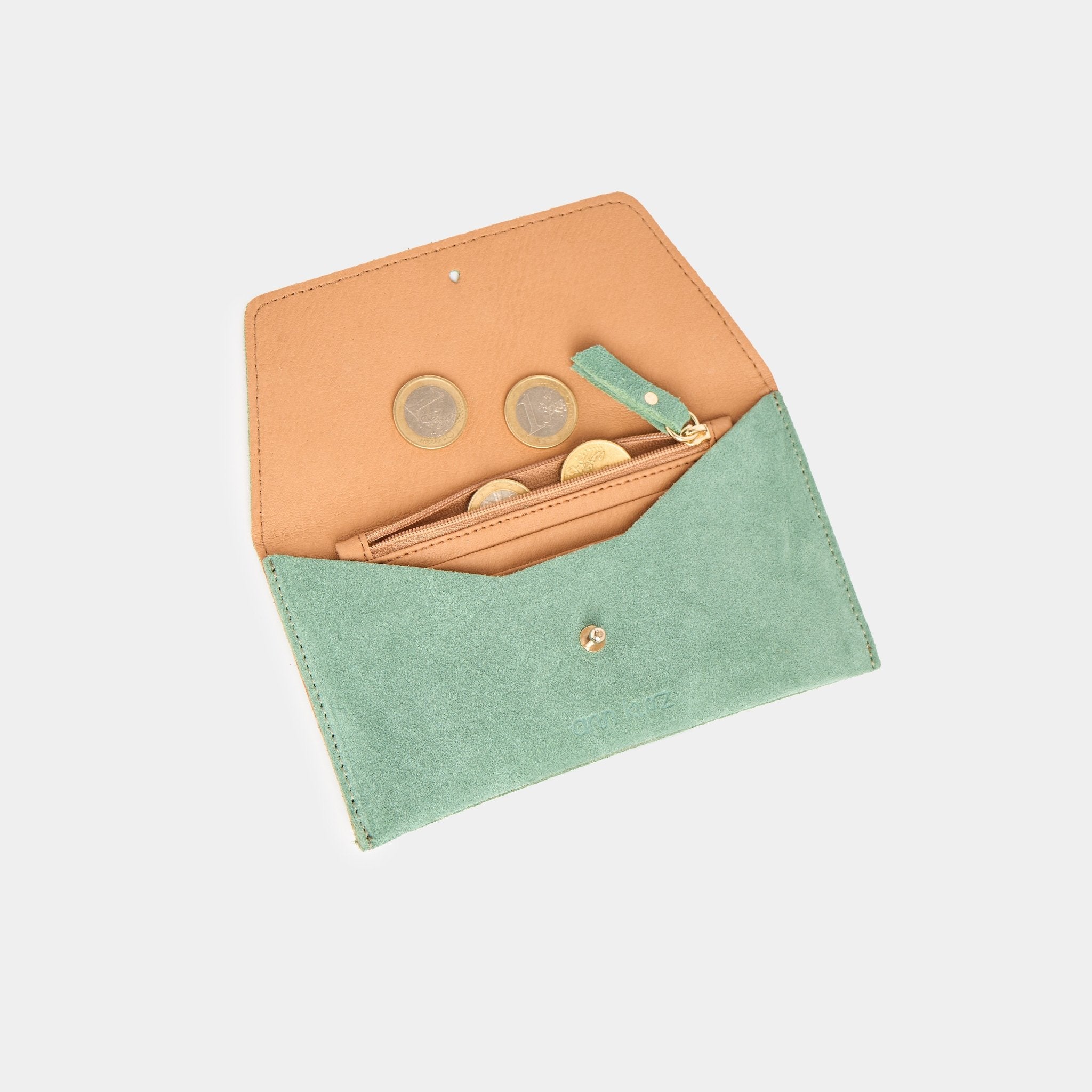 Mini Envelope Shape Wallet - Suede Menta - ann kurz