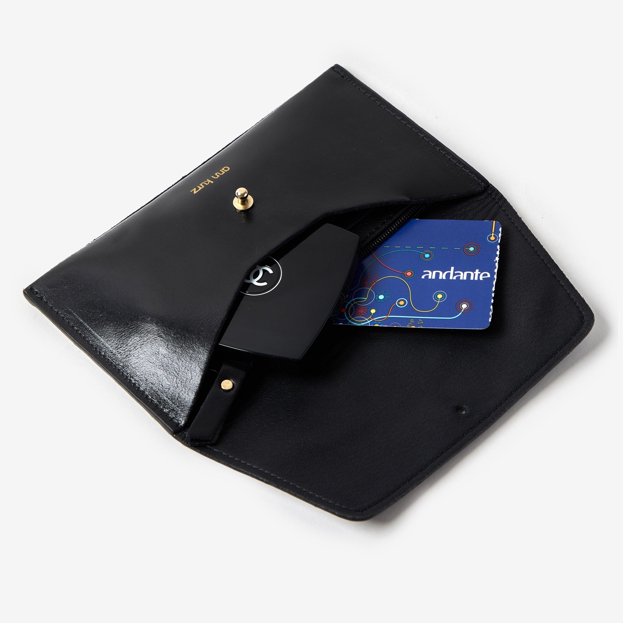 Mini Envelope - Shiny Nappa Black - ann kurz