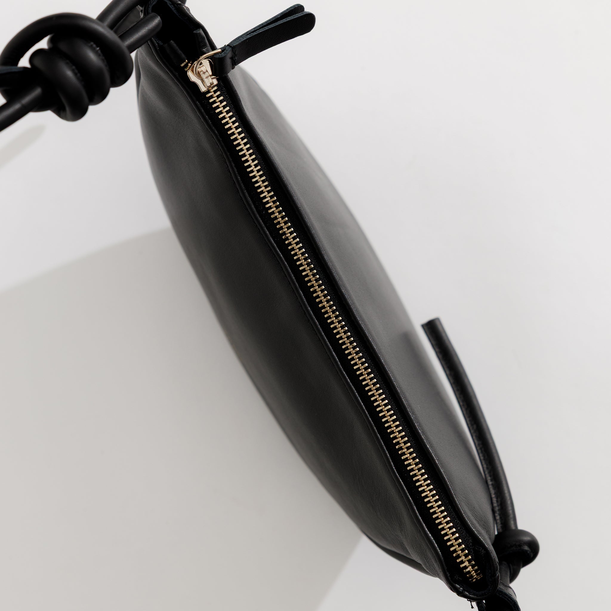 Mini Half Moon Shoulder Bag with Knots - Metallic Champagne - ann kurz
