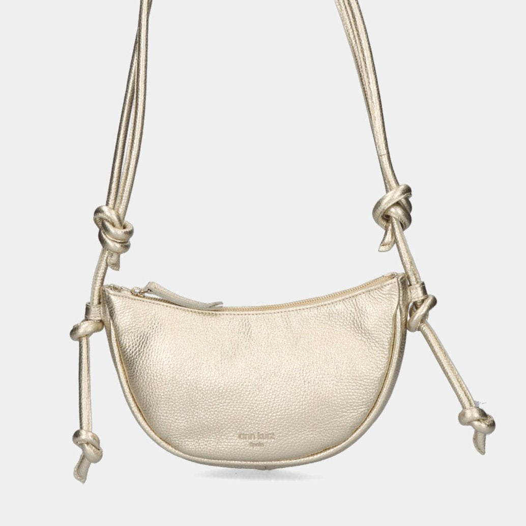 Mini Half Moon Shoulder Bag with Knots - Metallic Champagne - ann kurz