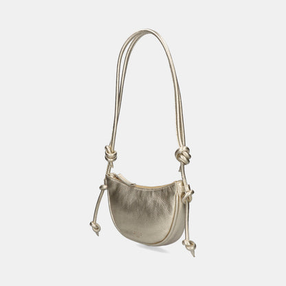 Mini Half Moon Shoulder Bag with Knots - Metallic Champagne - ann kurz