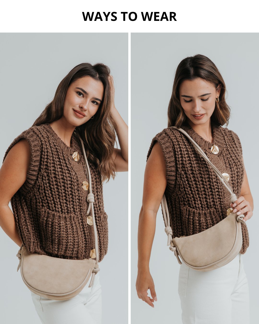 Mini Half Moon Shoulder Bag with Knots - Metallic Sweet Iron - ann kurz