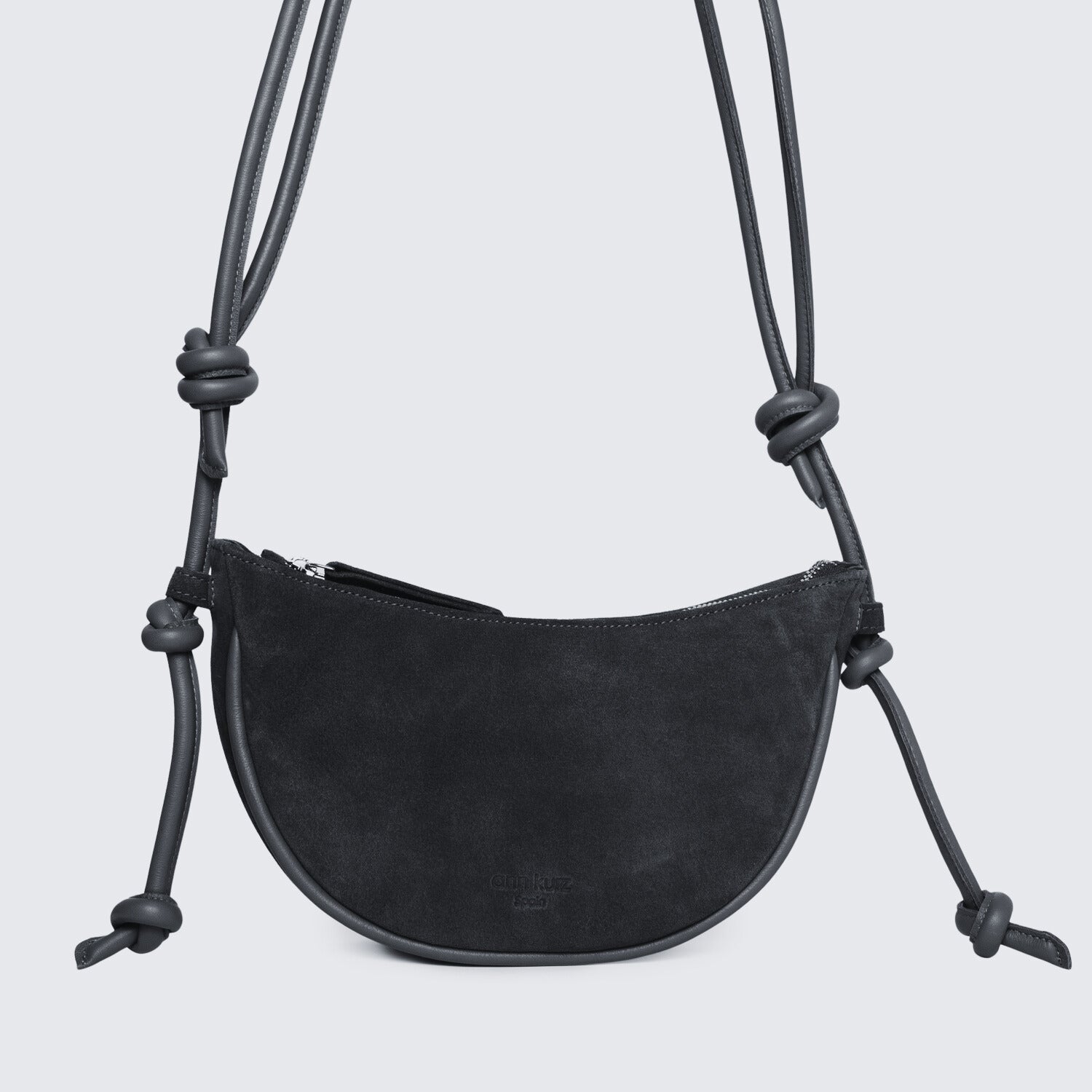 Mini Half Moon Shoulder Bag with Knots - Mix Nappa Suede Black - ann kurz