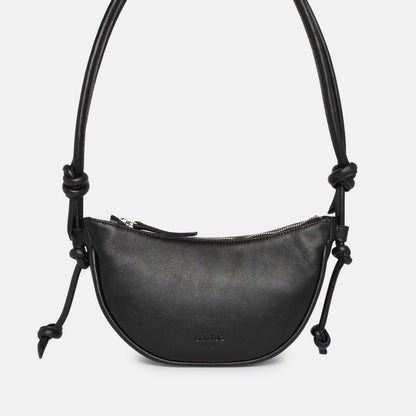 Mini Half Moon Shoulder Bag with Knots - Nappa Black - ann kurz