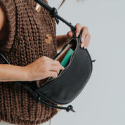 Mini Half Moon Shoulder Bag with Knots - Nappa Black - ann kurz