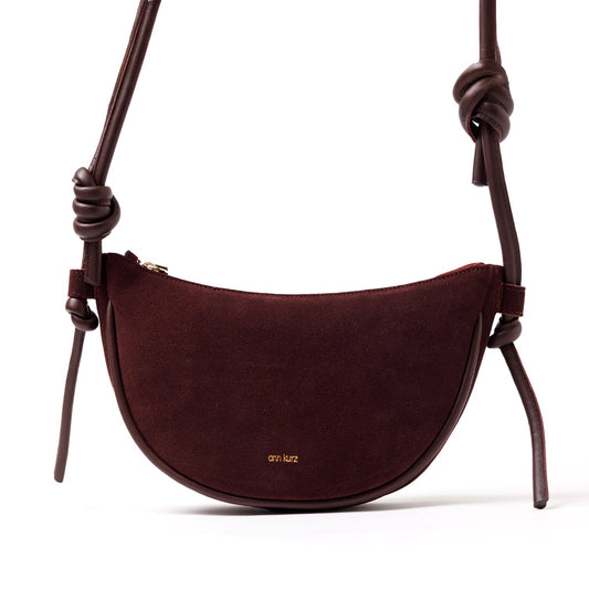 Mini Half Moon Shoulder Bag with Knots - Suede Burgundy - ann kurz