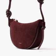 Mini Half Moon Shoulder Bag with Knots - Suede Burgundy - ann kurz