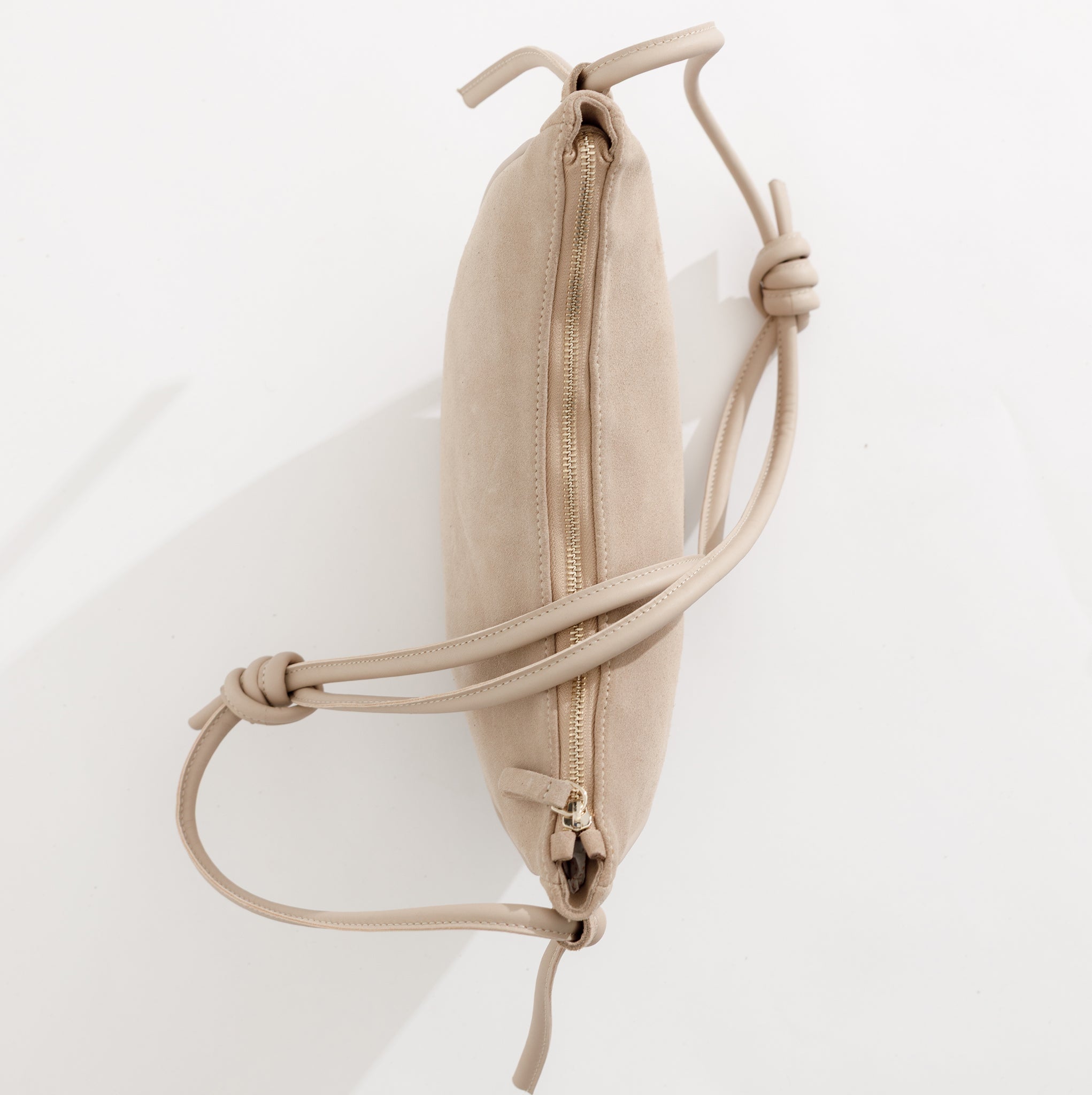 Mini Half Moon Shoulder Bag with Knots - Suede Burgundy - ann kurz