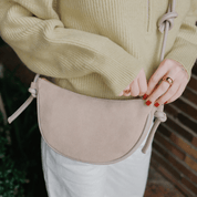 Mini Half Moon Shoulder Bag with Knots - Suede Caramelo - ann kurz