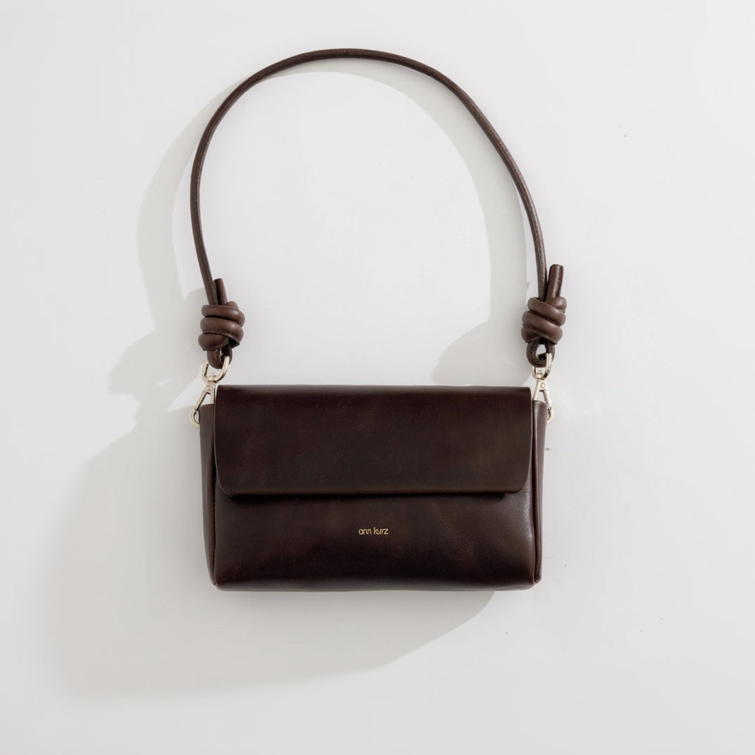 Pack Large Shape Shoulder Bag With Knots - Shiny Nappa Mocha - ann kurz
