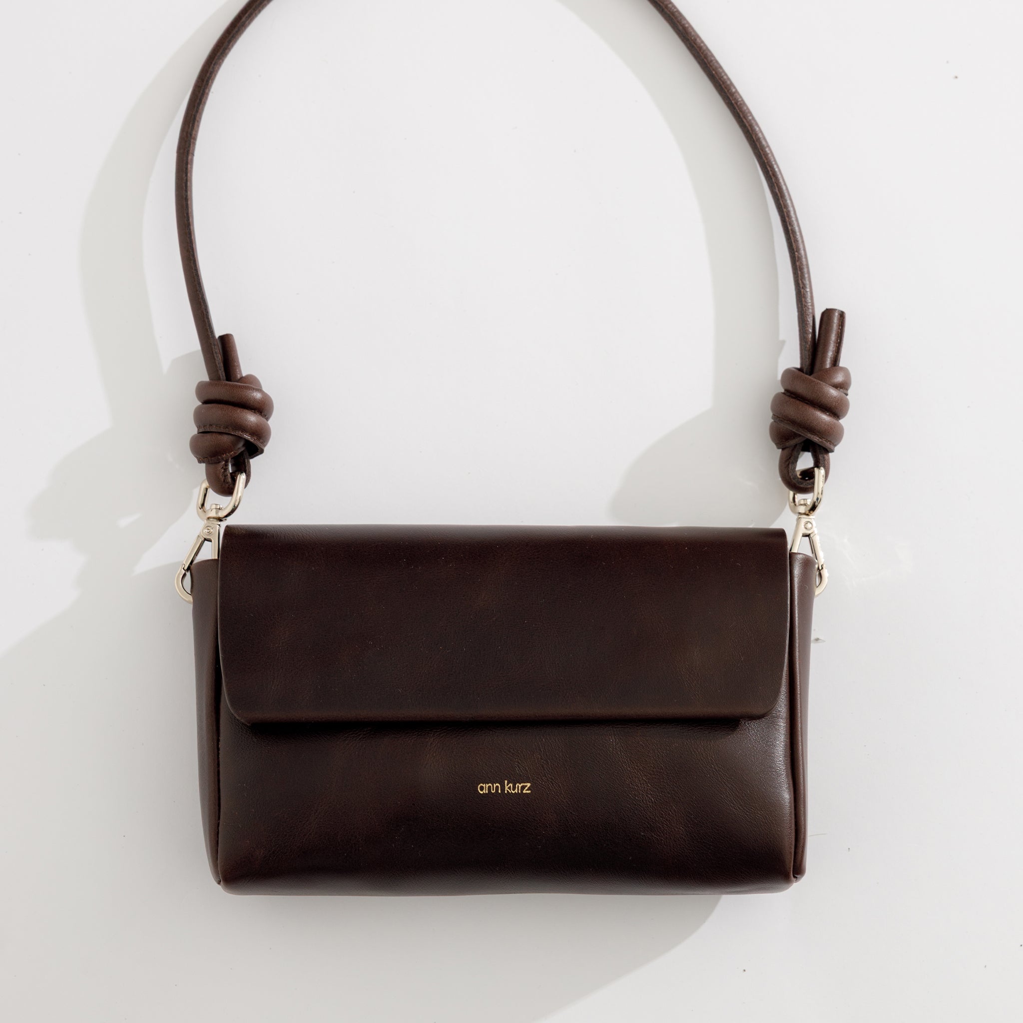 Pack Large Shape Shoulder Bag With Knots - Shiny Nappa Mocha - ann kurz