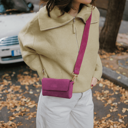 Pack Mini Shape Shoulder Bag - Suede Fuchsia - ann kurz