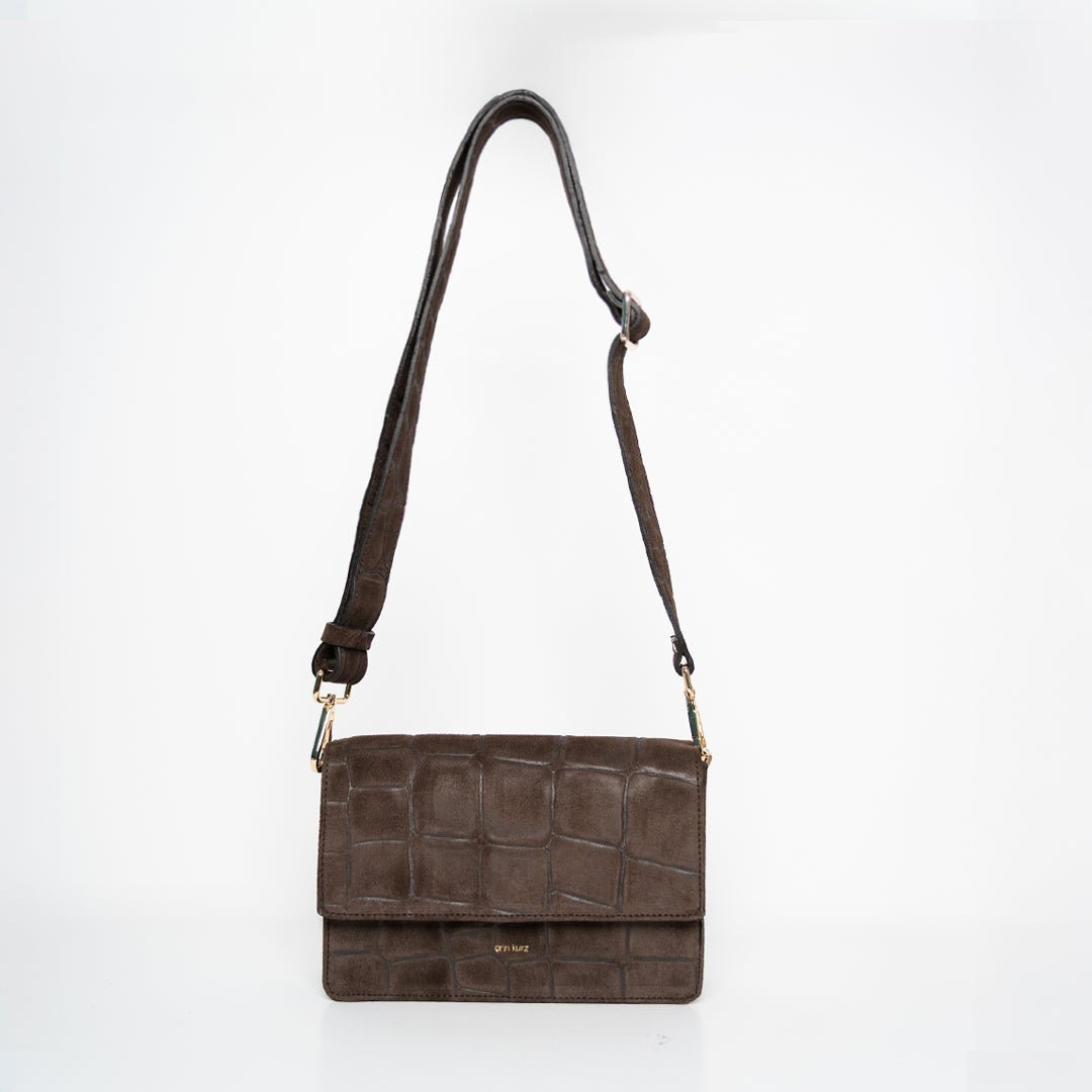 Perfect Square - Croco Print Suede Mocha - ann kurz