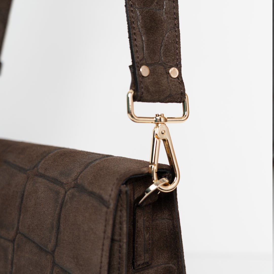 Perfect Square - Croco Print Suede Mocha - ann kurz