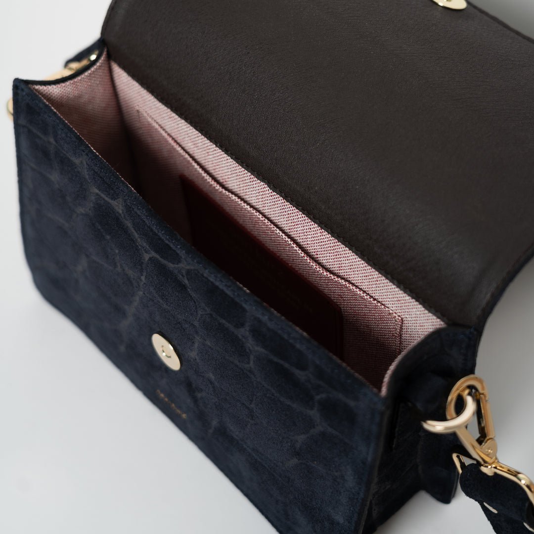 Perfect Square - Croco Print Suede Navy - ann kurz