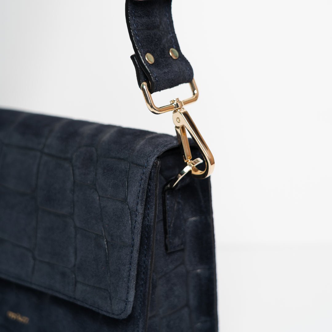 Perfect Square - Croco Print Suede Navy - ann kurz