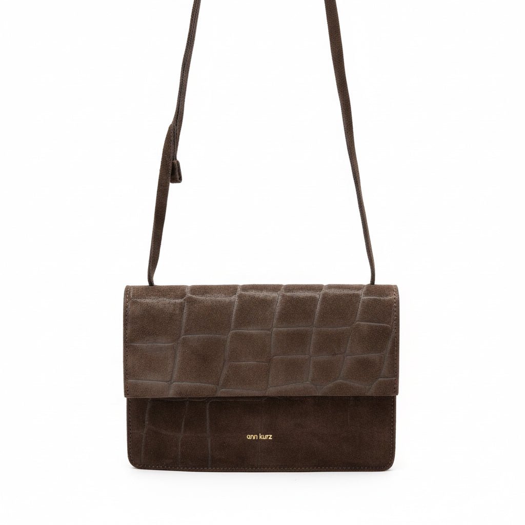 Phone Bag Medium - Croco Suede Mocha - ann kurz