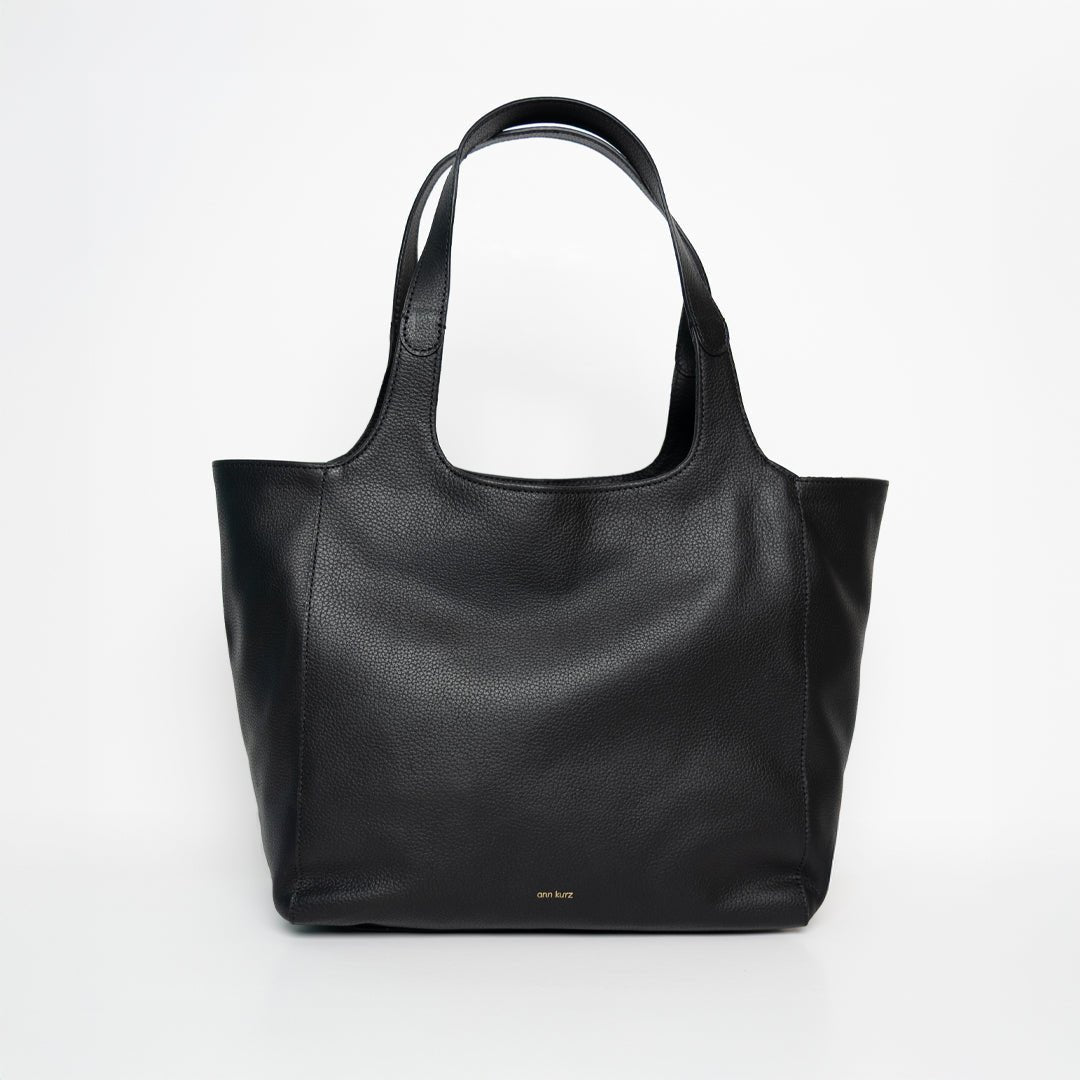 Shoulder Shopper - Grained Black Leather - ann kurz