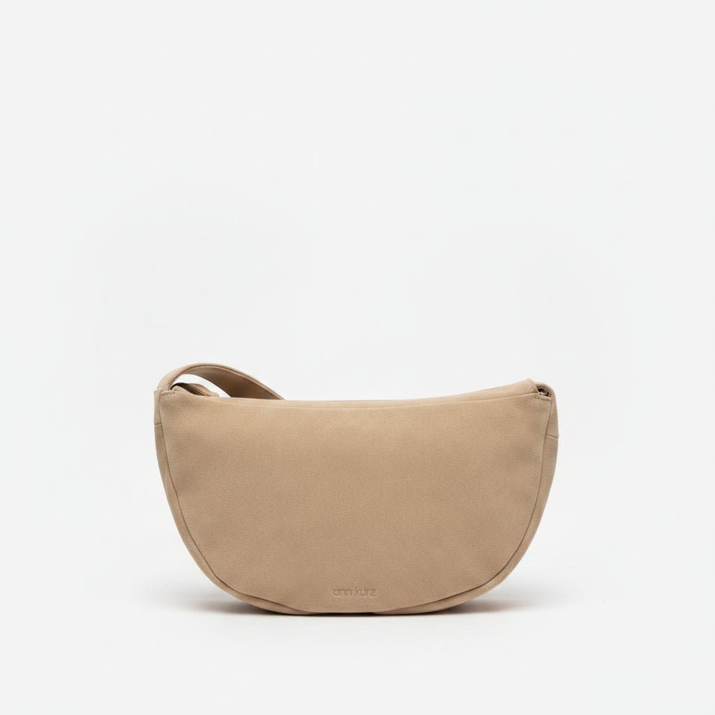 Soft Half Moon Shoulder Bag - Suede Caramelo - ann kurz