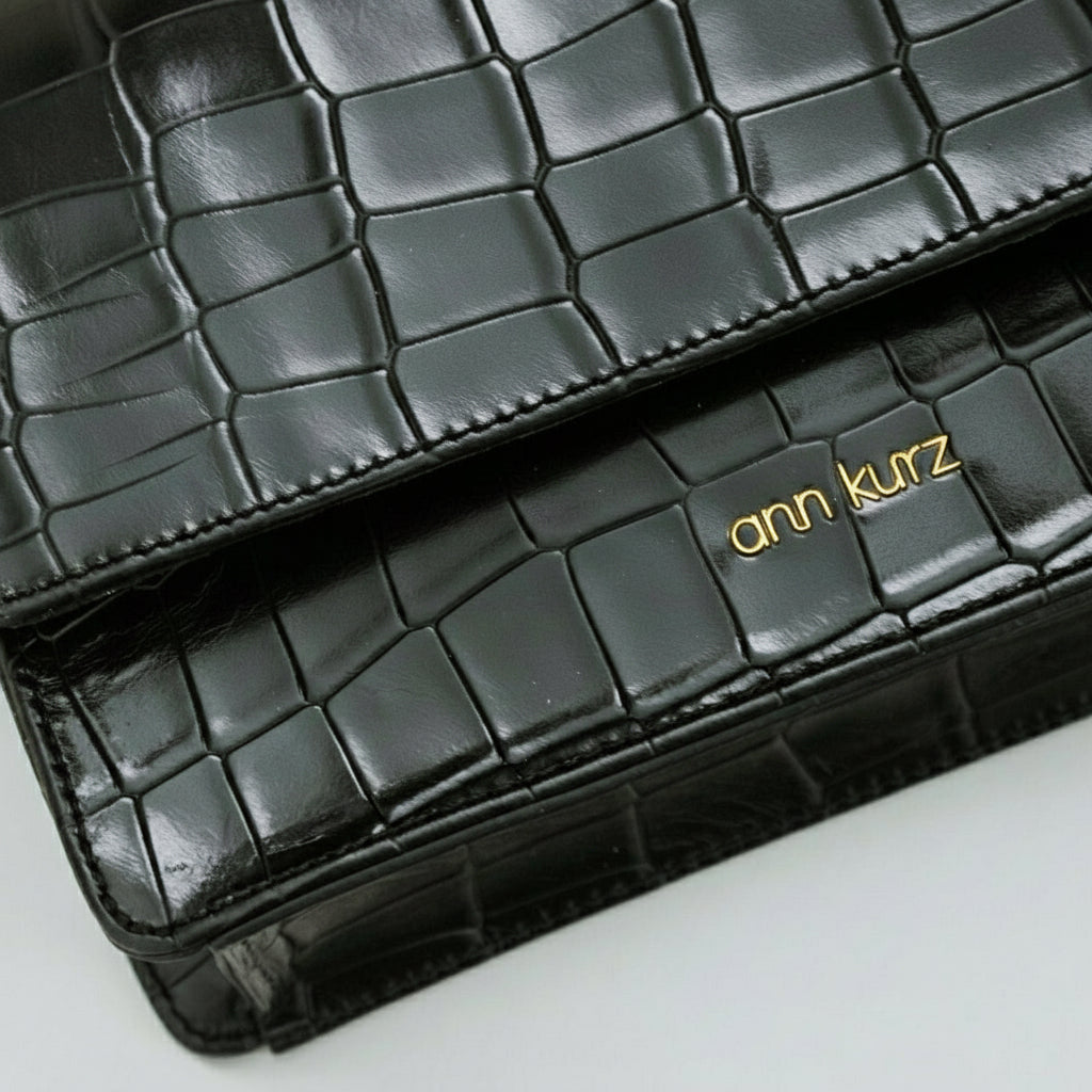The Perfect Square Crossbody Bag - Croco Print Black - ann kurz