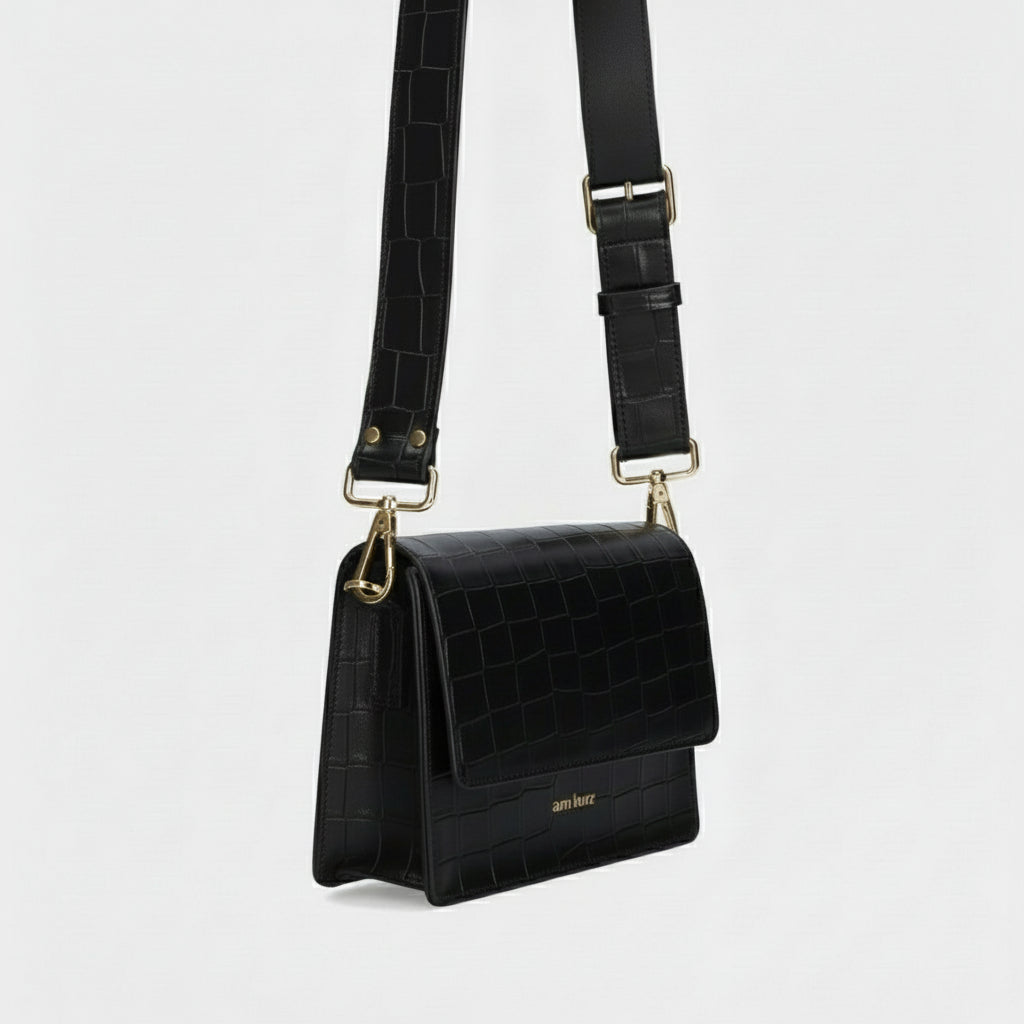 The Perfect Square Crossbody Bag - Croco Print Black - ann kurz