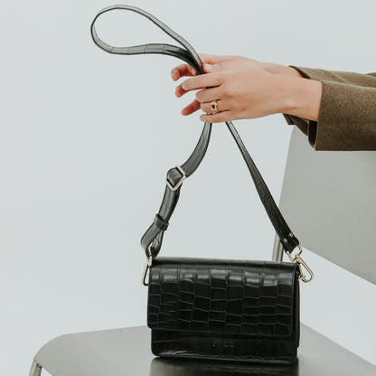 The Perfect Square Crossbody Bag - Croco Print Black - ann kurz