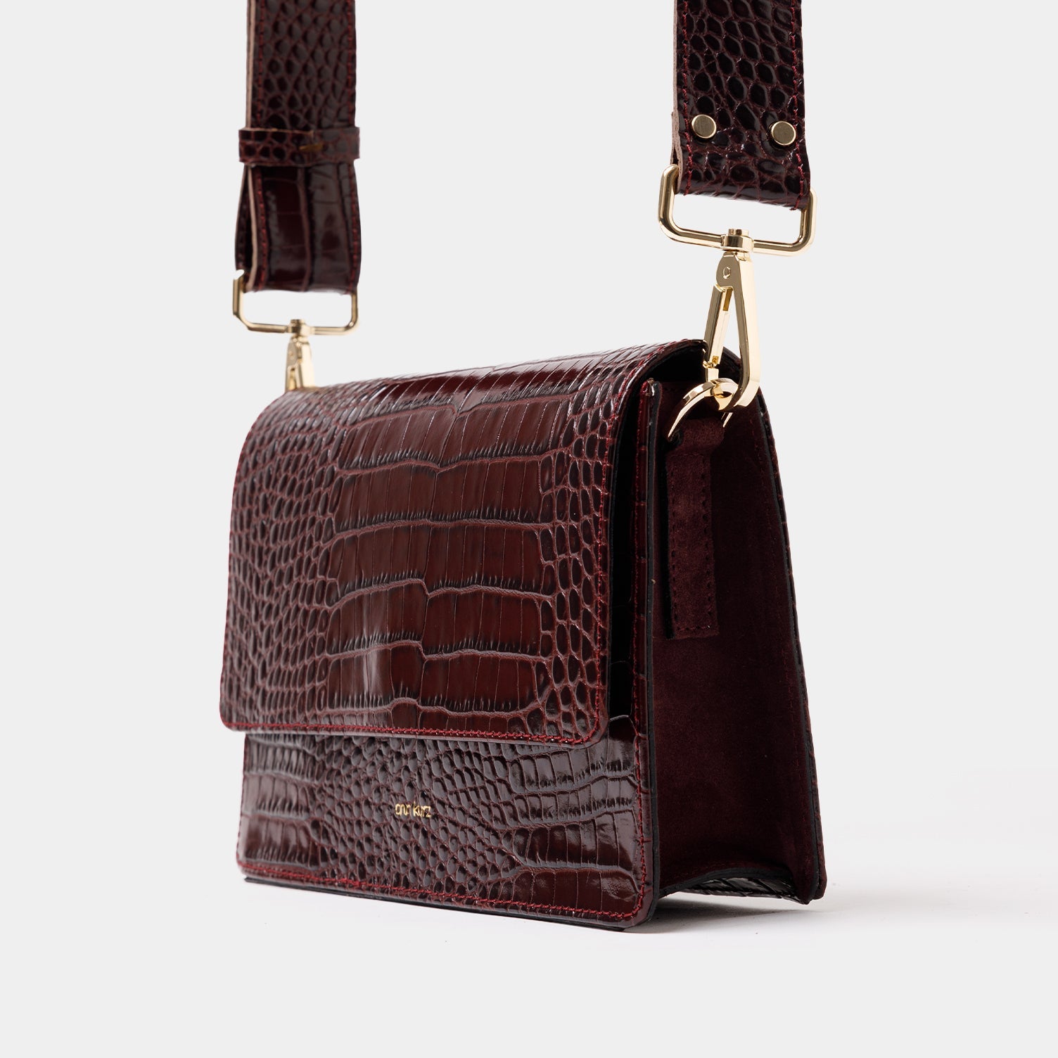The Perfect Square Crossbody Bag - Croco Print Bordeaux - ann kurz