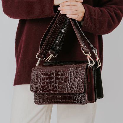 The Perfect Square Crossbody Bag - Croco Print Bordeaux - ann kurz