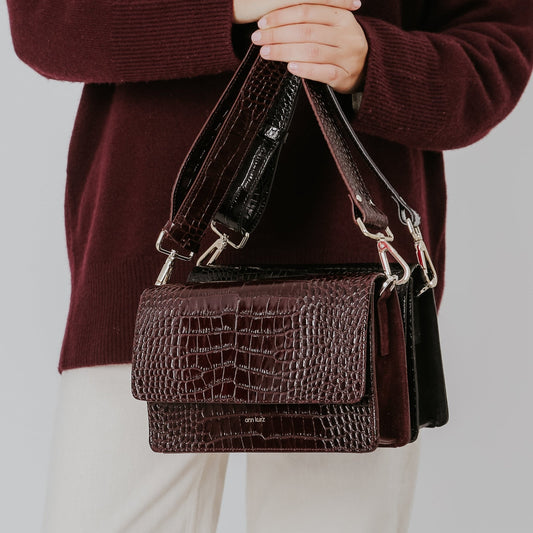 The Perfect Square Crossbody Bag - Croco Print Bordeaux - ann kurz
