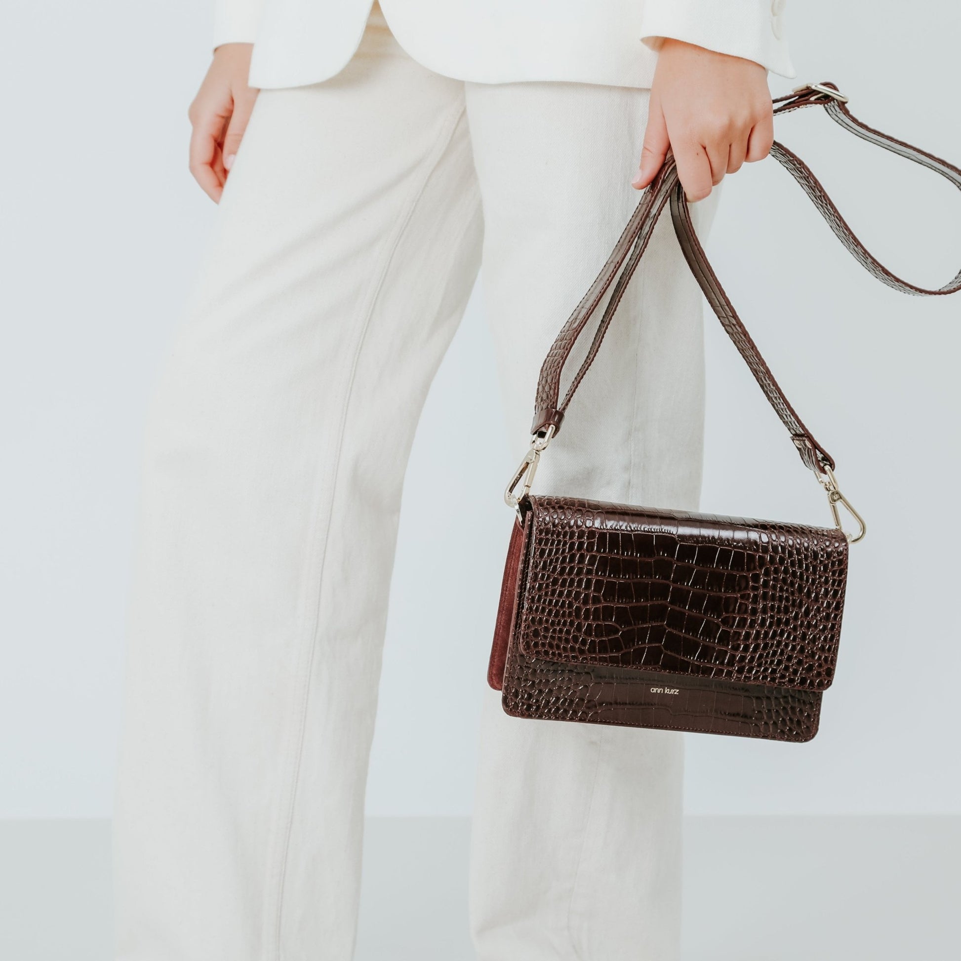 The Perfect Square Crossbody Bag - Croco Print Bordeaux - ann kurz