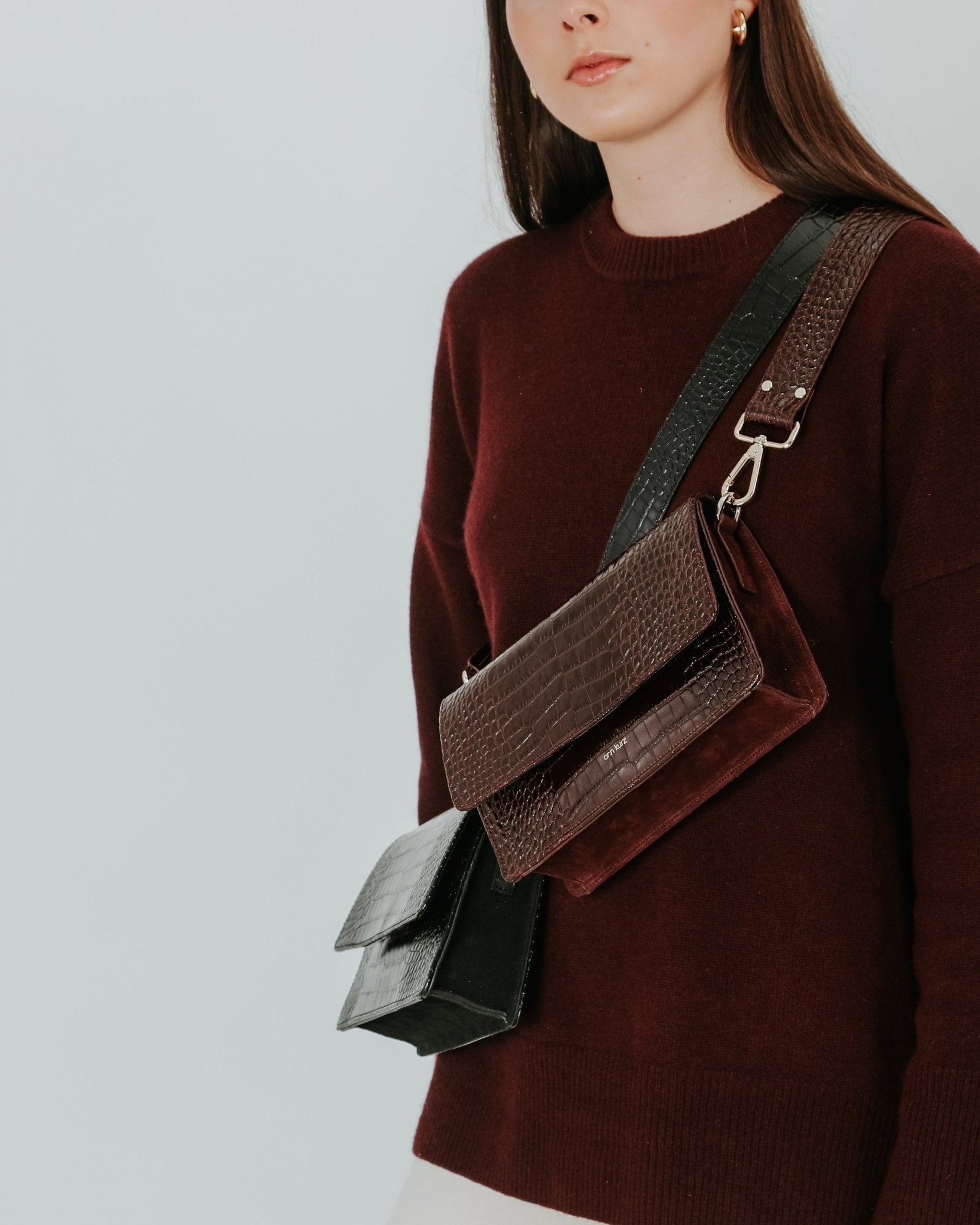 The Perfect Square Crossbody Bag - Croco Print Bordeaux - ann kurz