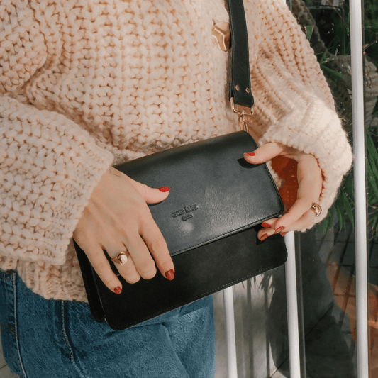 The Perfect Square Crossbody Bag - Mix Nappa Suede Black - ann kurz