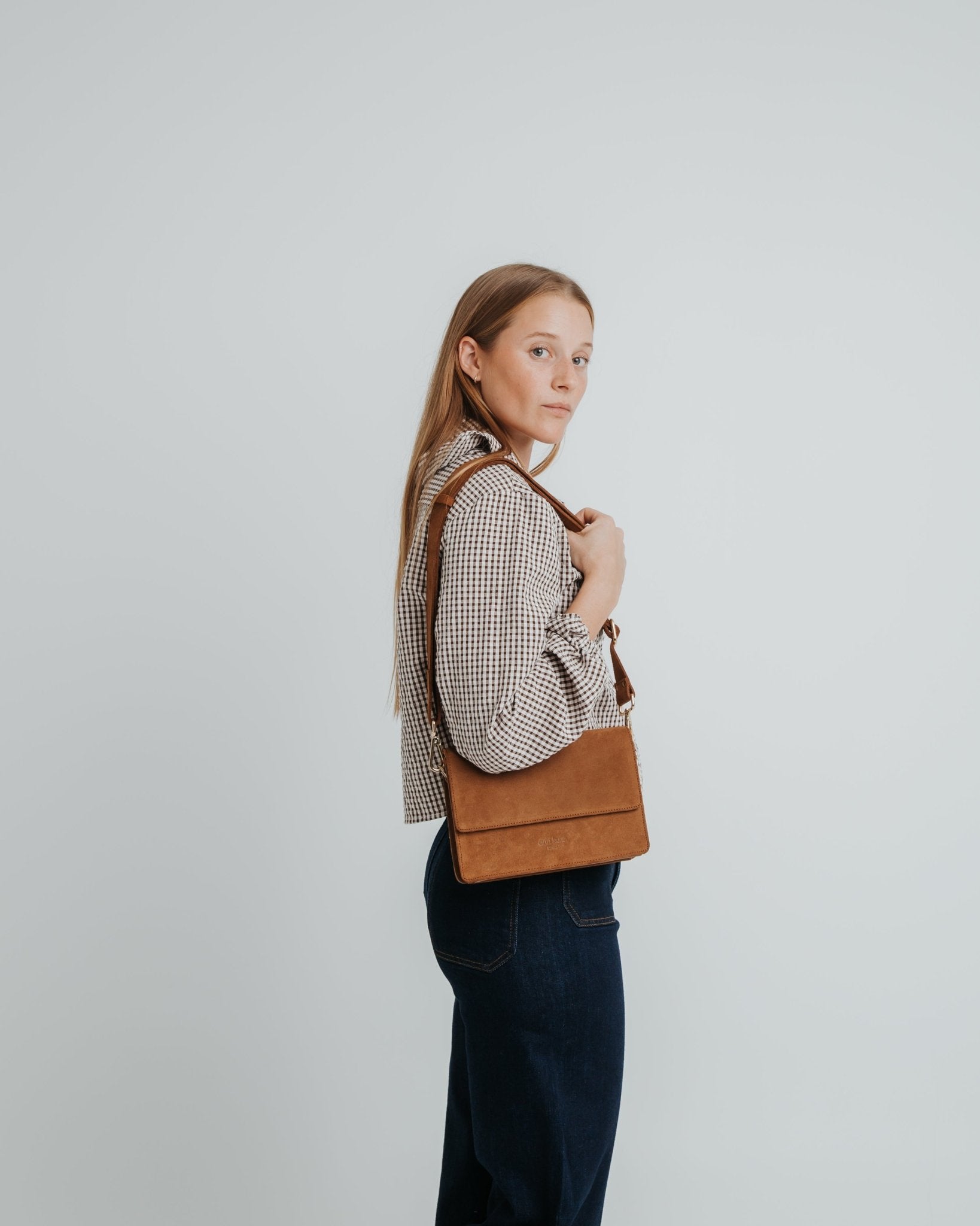 The Perfect Square Crossbody Bag - Suede Brown - ann kurz