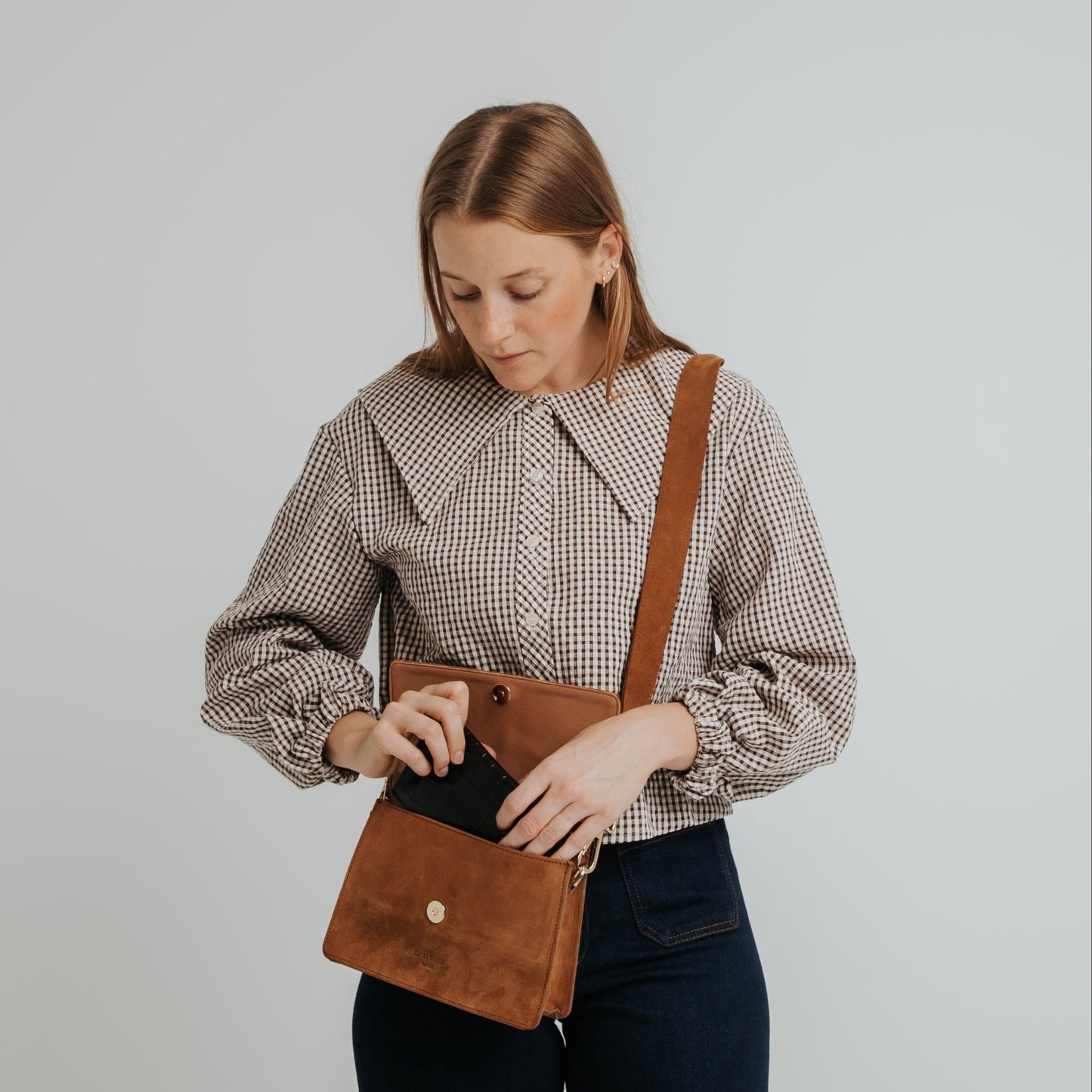 The Perfect Square Crossbody Bag - Suede Brown - ann kurz