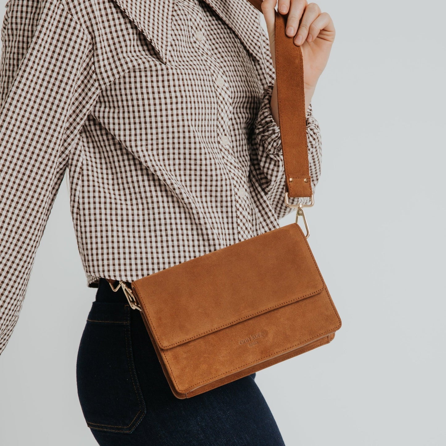 The Perfect Square Crossbody Bag - Suede Brown - ann kurz