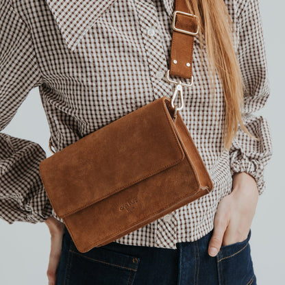 The Perfect Square Crossbody Bag - Suede Brown - ann kurz