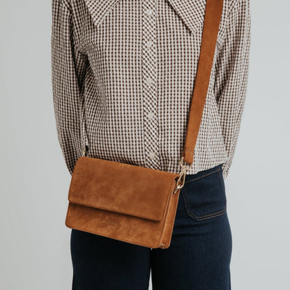 The Perfect Square Crossbody Bag - Suede Brown - ann kurz