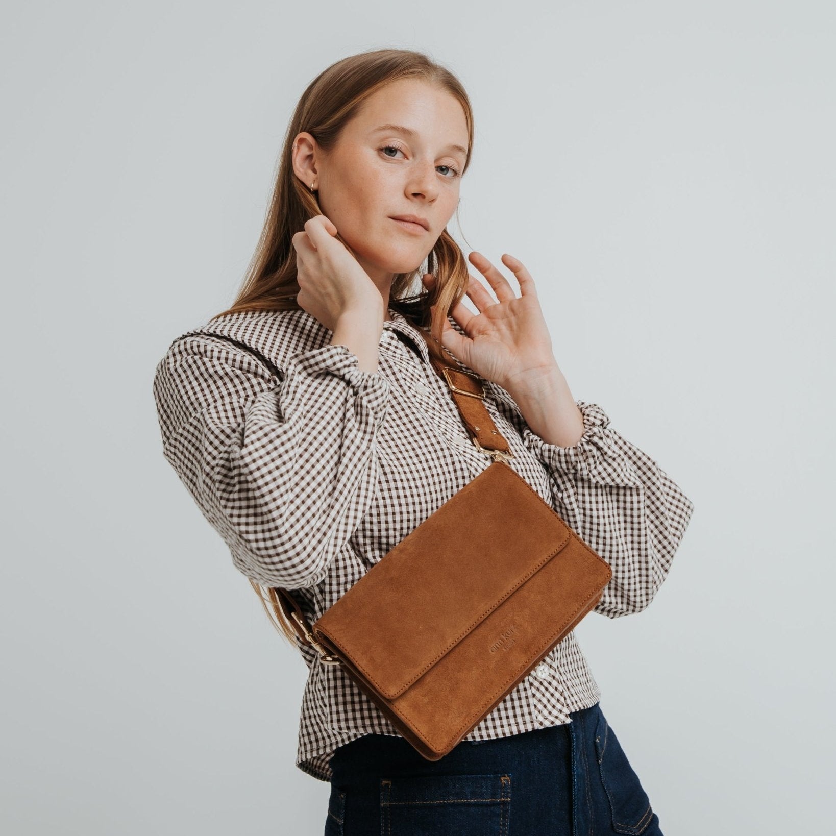 The Perfect Square Crossbody Bag - Suede Brown - ann kurz
