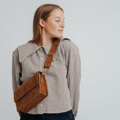 The Perfect Square Crossbody Bag - Suede Brown - ann kurz