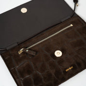 Thin Clutch - Suede Croco Print Mocha - ann kurz