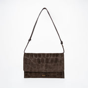 Thin Clutch - Suede Croco Print Mocha - ann kurz