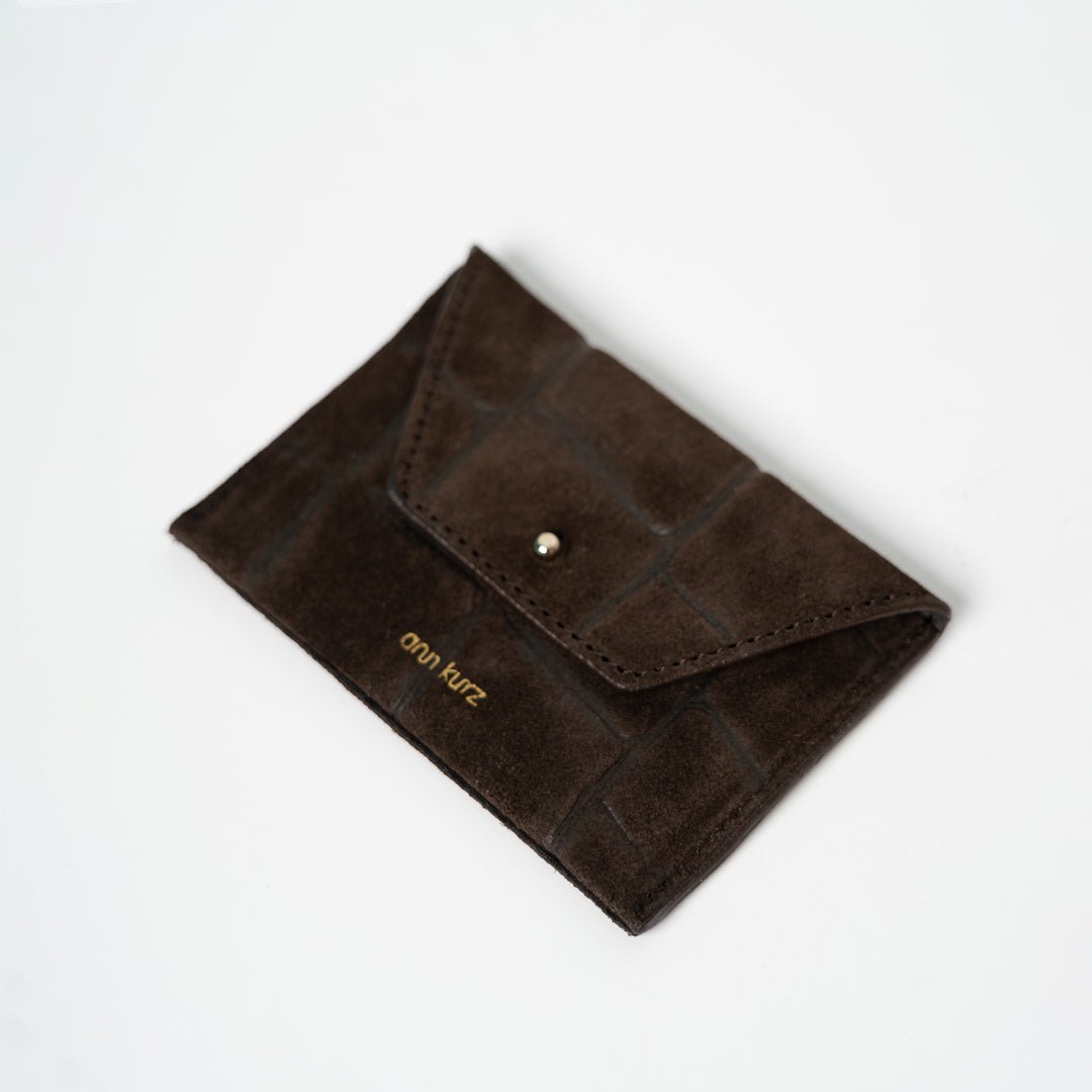 Tiny Envelope - Croco Print Suede Mocha - ann kurz